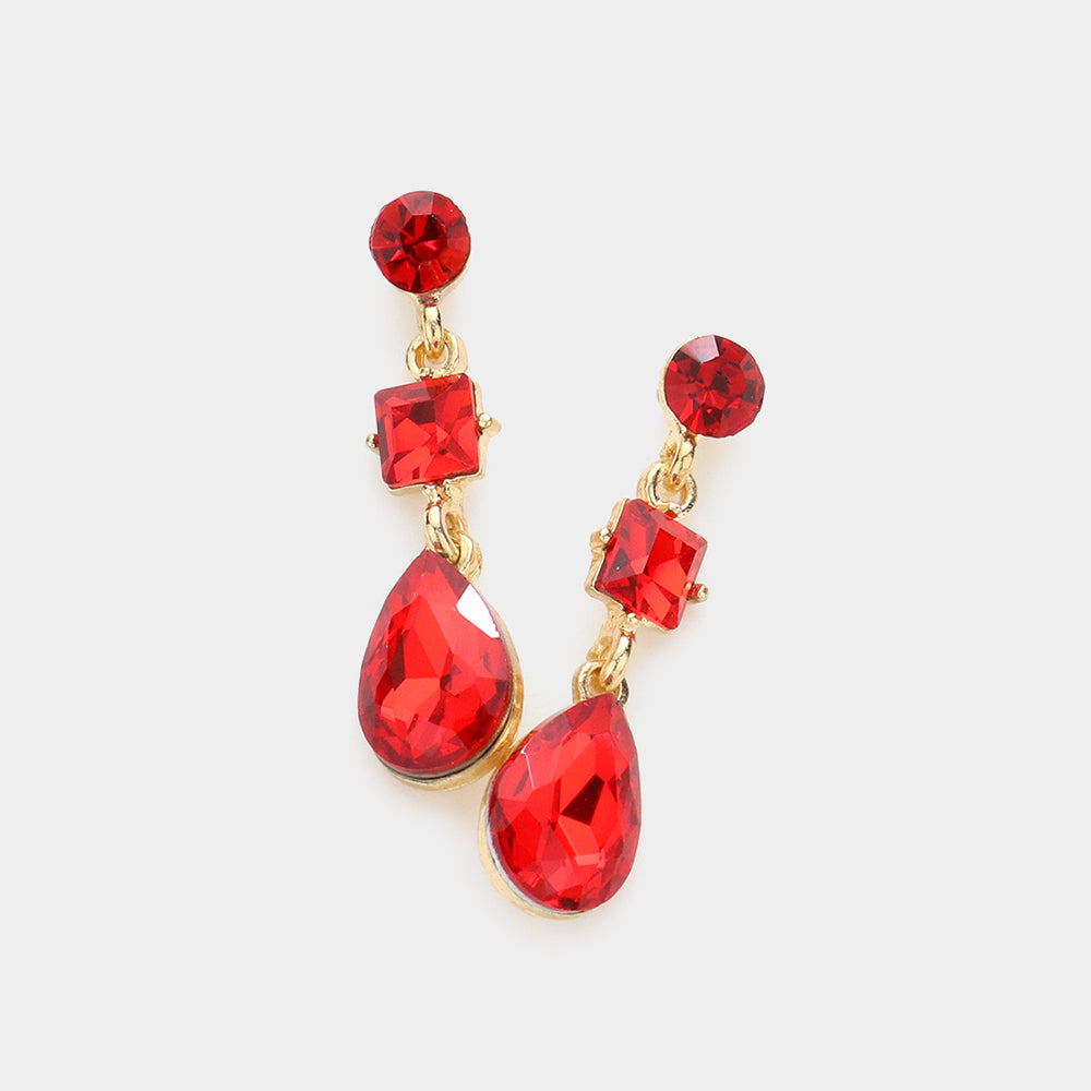 Red Multi Stone Dangle Pageant Earrings | Small Red Dangle Earrings