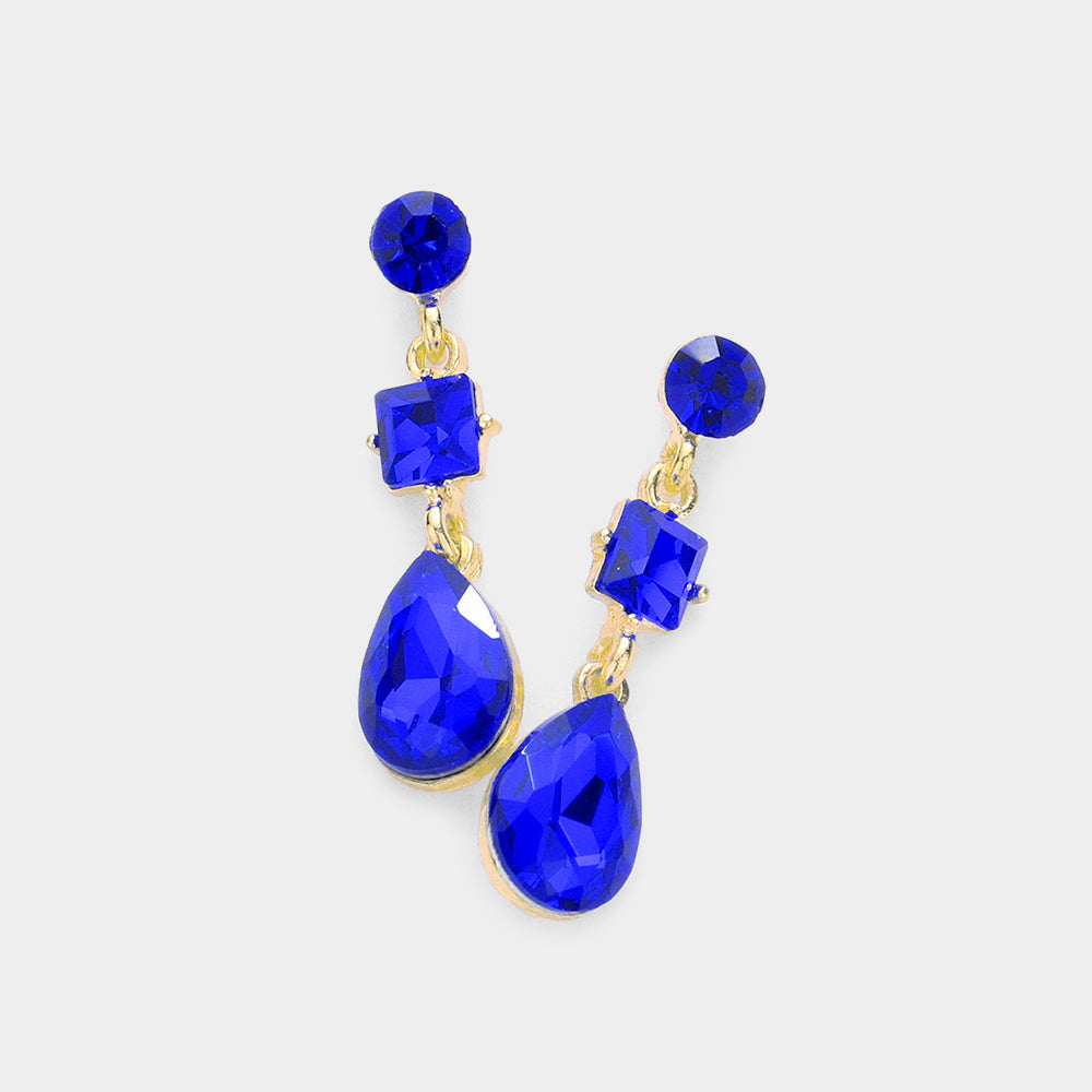 Sapphire Multi Stone Dangle Pageant Earrings  | Small Sapphire Dangle Earrings