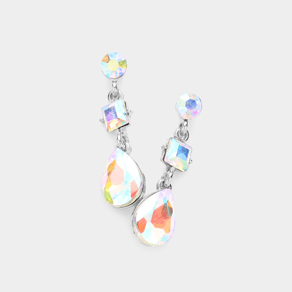 AB Multi Stone Dangle Pageant Earrings  | Small AB Dangle Earrings