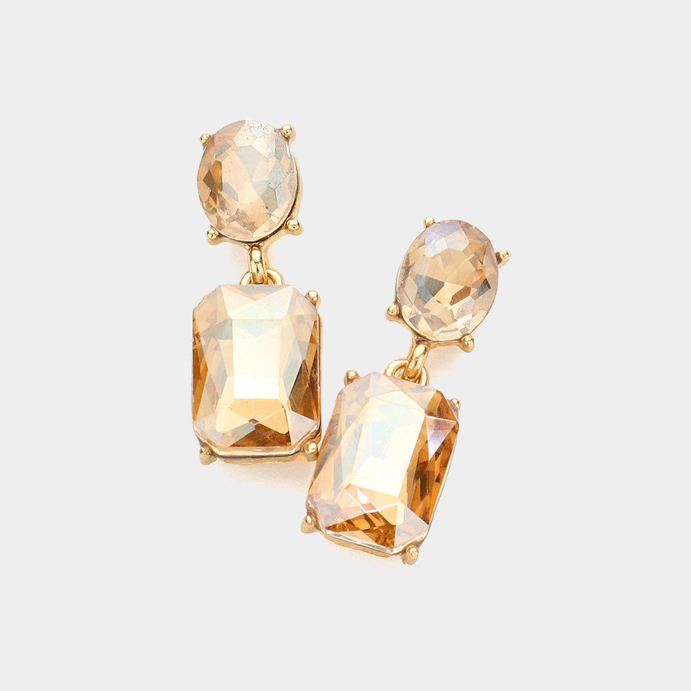 Small Square Light Topaz Stone Dangle Pageant Earrings  | Interview Earrings