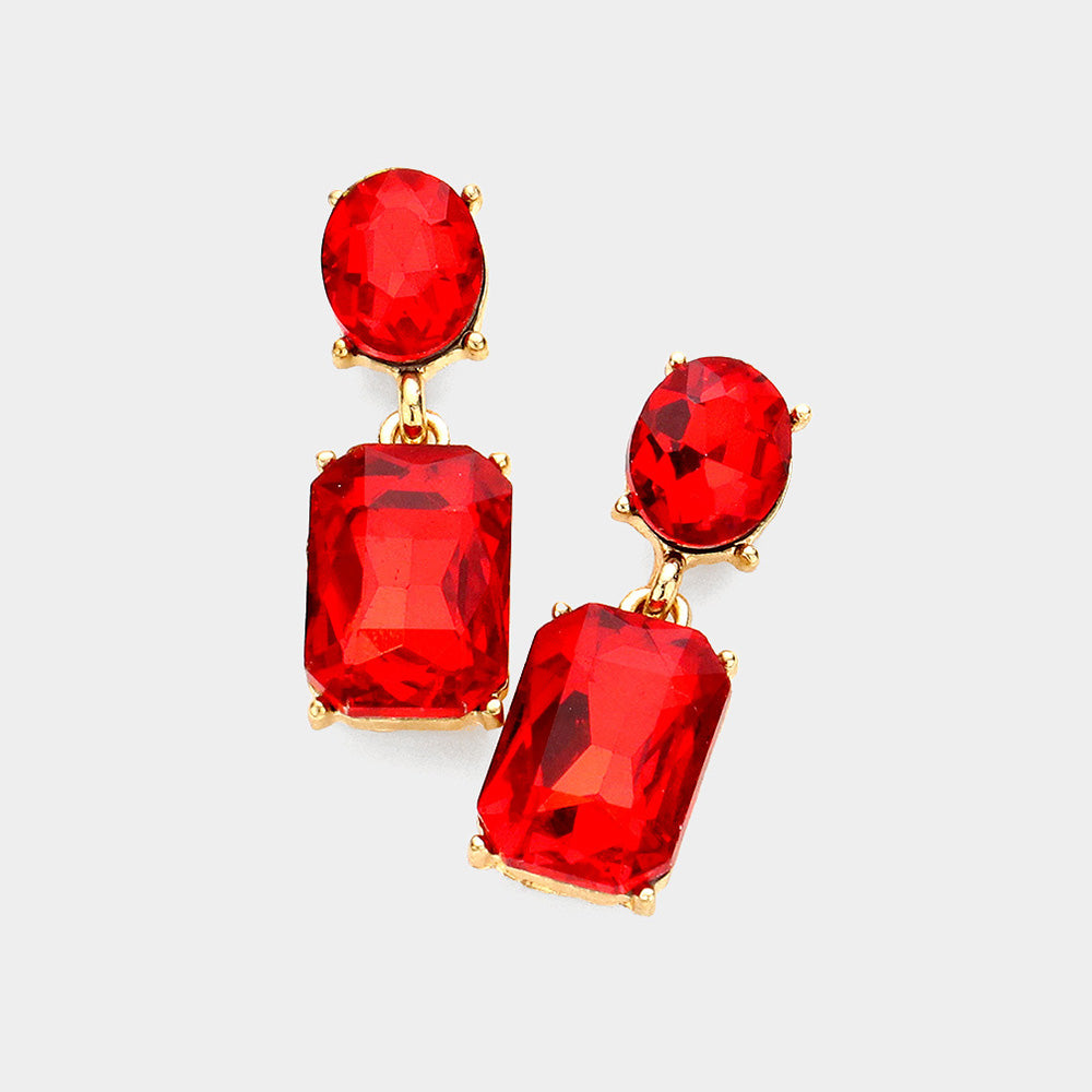 Small Square Red Stone Dangle Pageant Earrings  | Interview Earrings