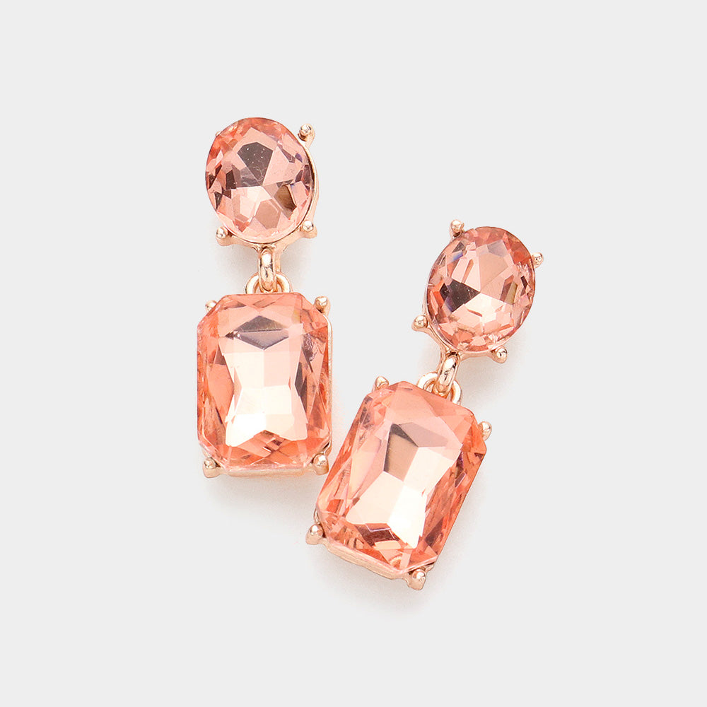 Small Square Peach Stone Dangle Pageant Earrings on Rose Gold | Interview Earrings