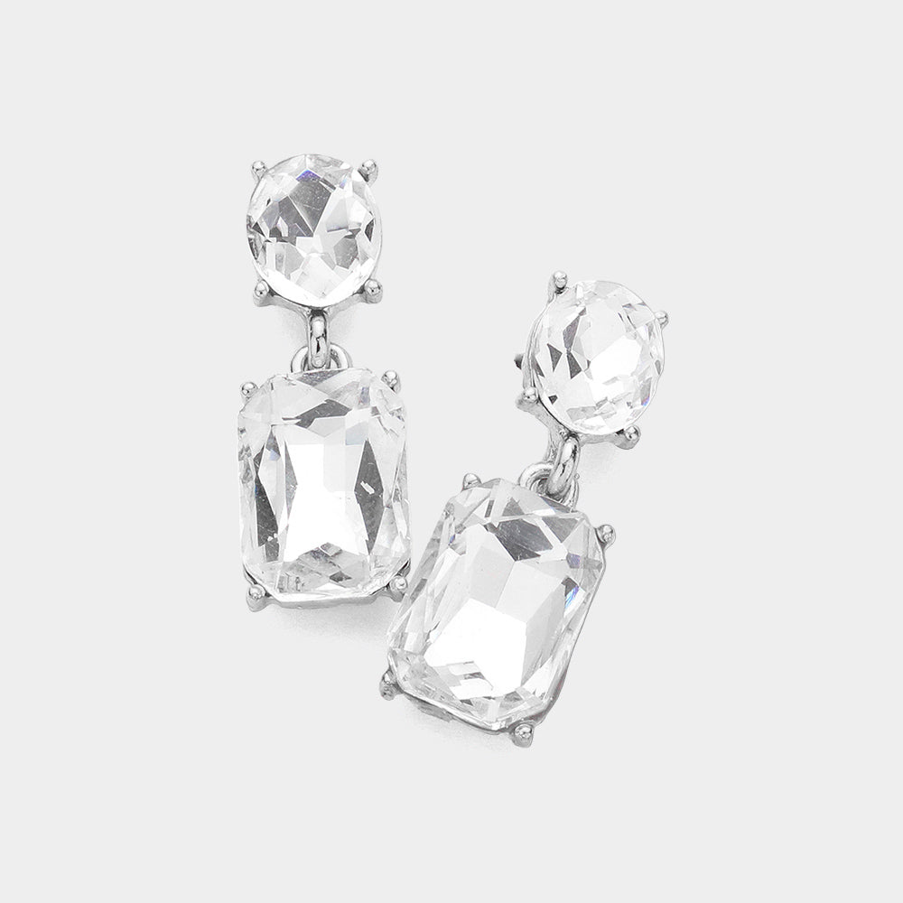 Small Square Clear Stone Dangle Pageant Earrings Silver  | Interview Earrings
