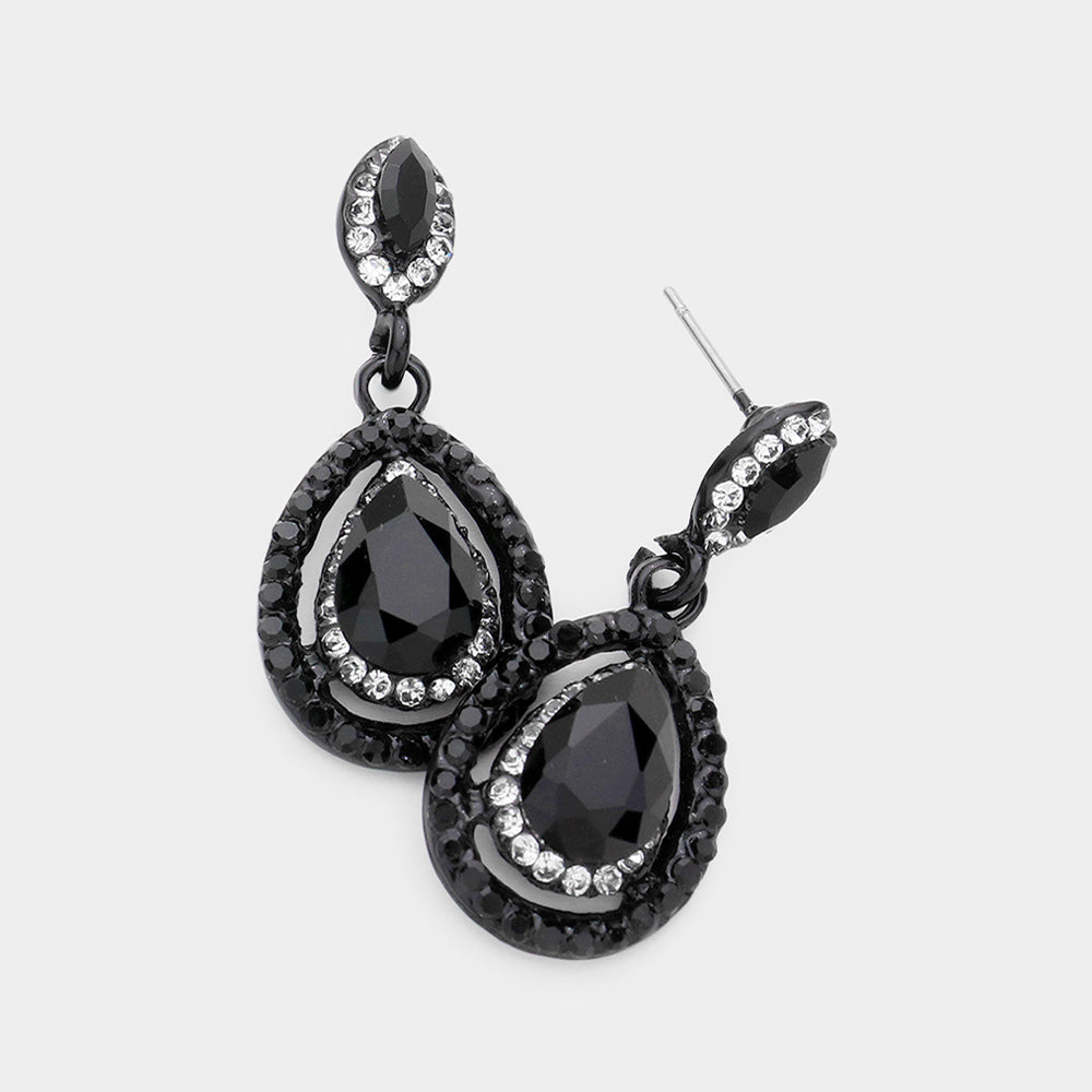 Little Girls Jet Black Crystal Pageant Earrings