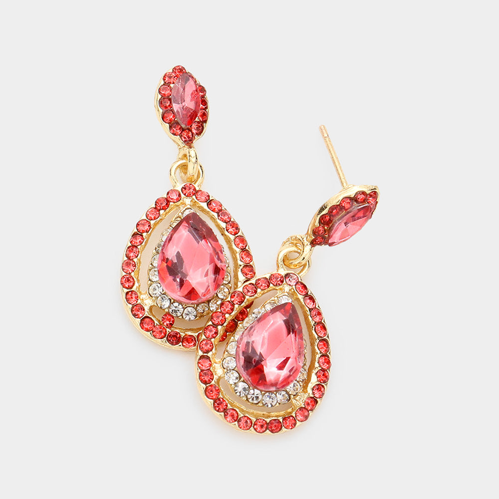 Little Girls Coral Crystal Pageant Earrings