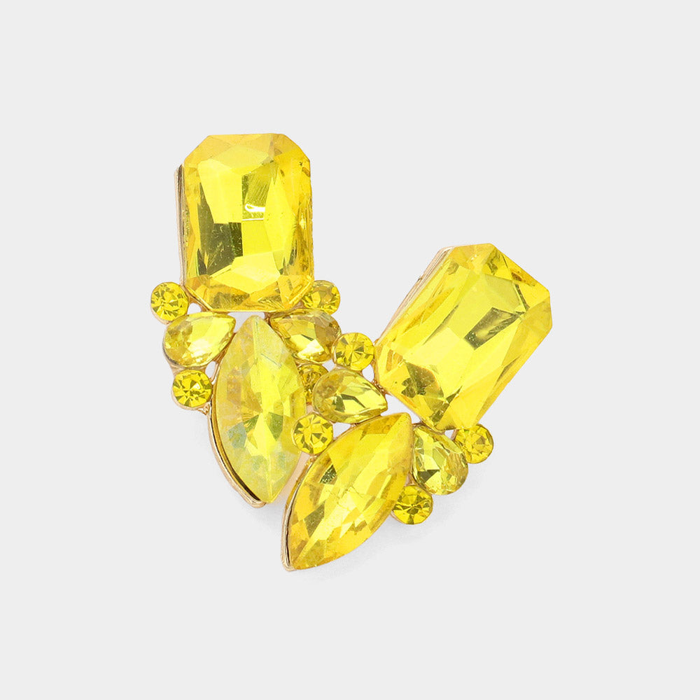 Yellow Square and Marquise Stone Pageant Earrings | Interview Earrings