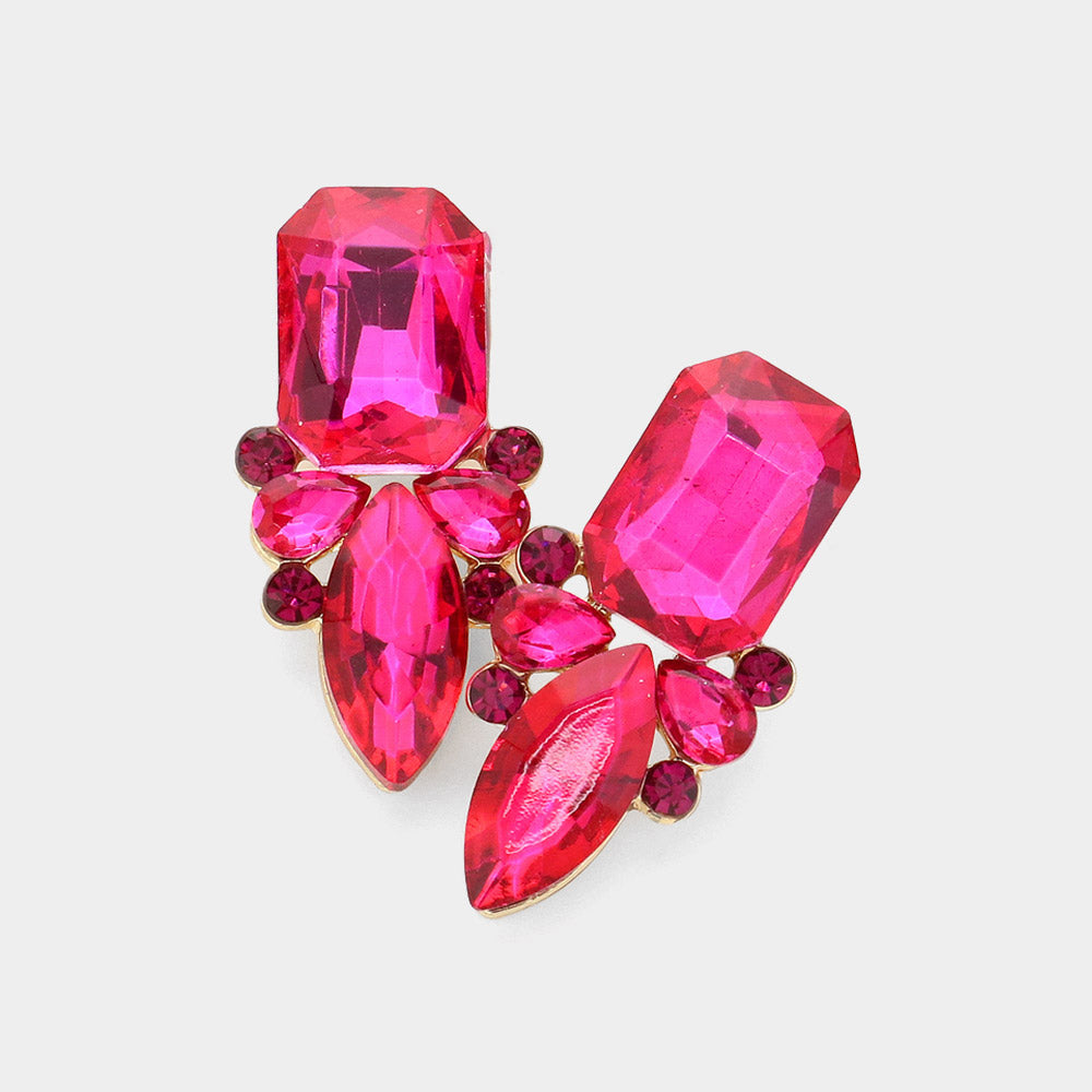 Fuchsia Square and Marquise Stone Pageant Earrings | Interview Earrings