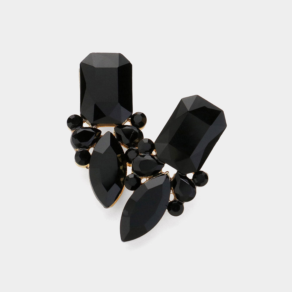 Jet Black Square and Marquise Stone Pageant Earrings  | Interview Earrings
