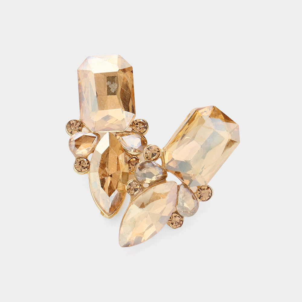 Gold Square and Marquise Stone Pageant Earrings  | Interview Earrings