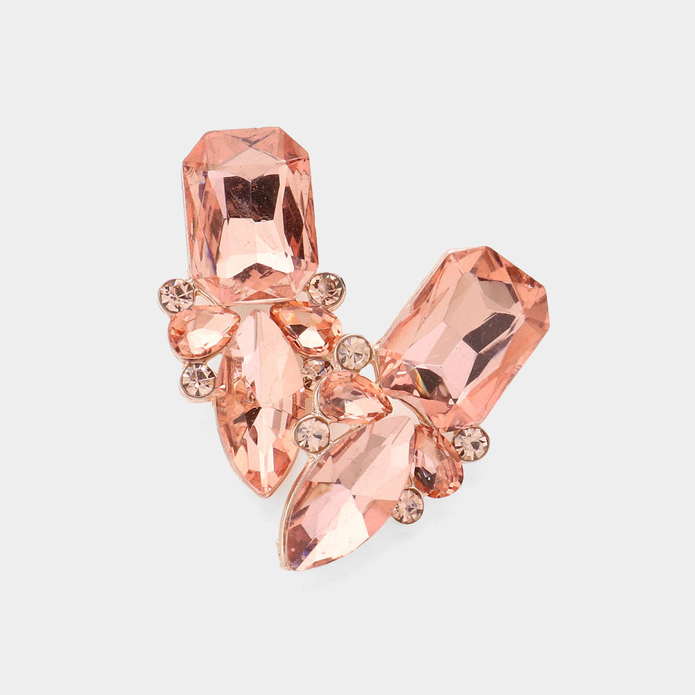 Peach Square and Marquise Stone Pageant Earrings  | Interview Earrings