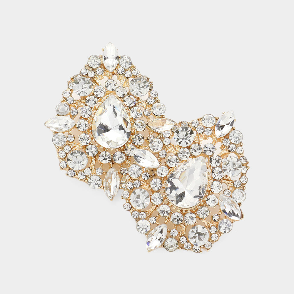 Clear Crystal and AB Stone Pageant Earrings on Gold | Evening Earrings