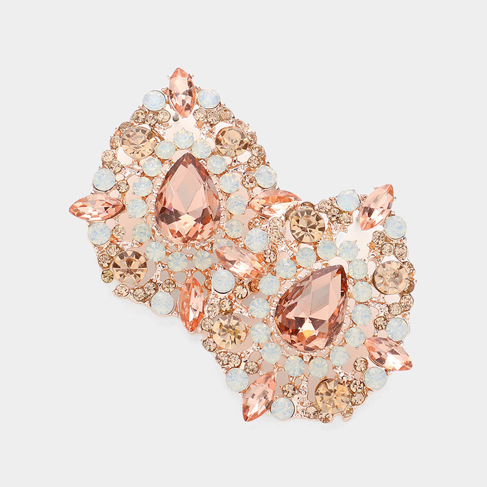 Peach Crystal and AB Stone Pageant Earrings on Rose Gold  | Evening Earrings