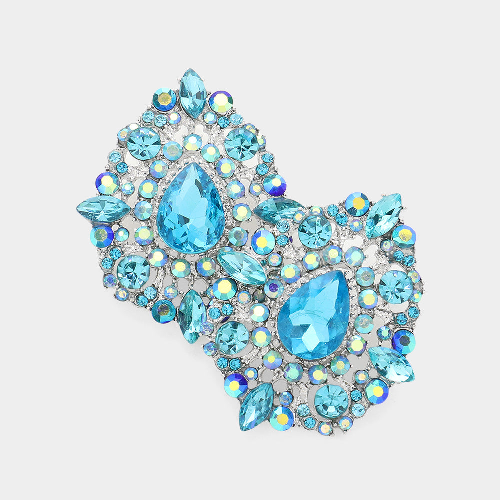 Aqua Crystal and AB Stone Pageant Earrings | Evening Earrings