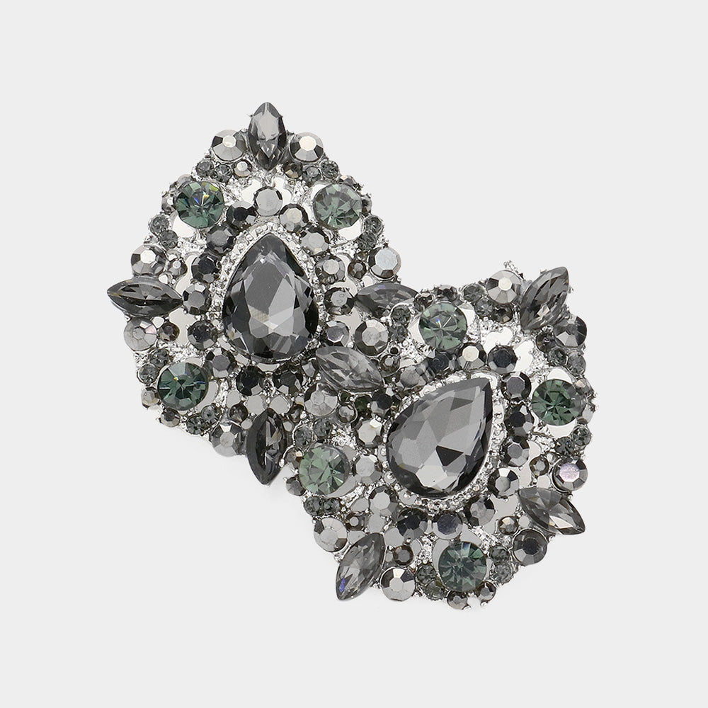 Black Diamond Crystal and AB Stone Pageant Earrings  | Evening Earrings