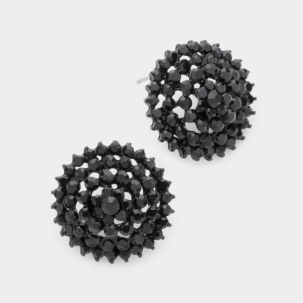 Round Black Rhinestone Stud Earrings  | Interview Earrings