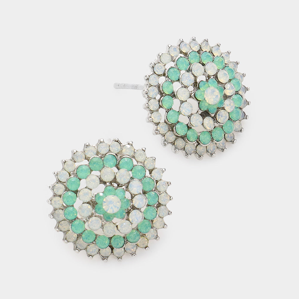 Round Mint/Opal Rhinestone Stud Earrings | Interview Earrings