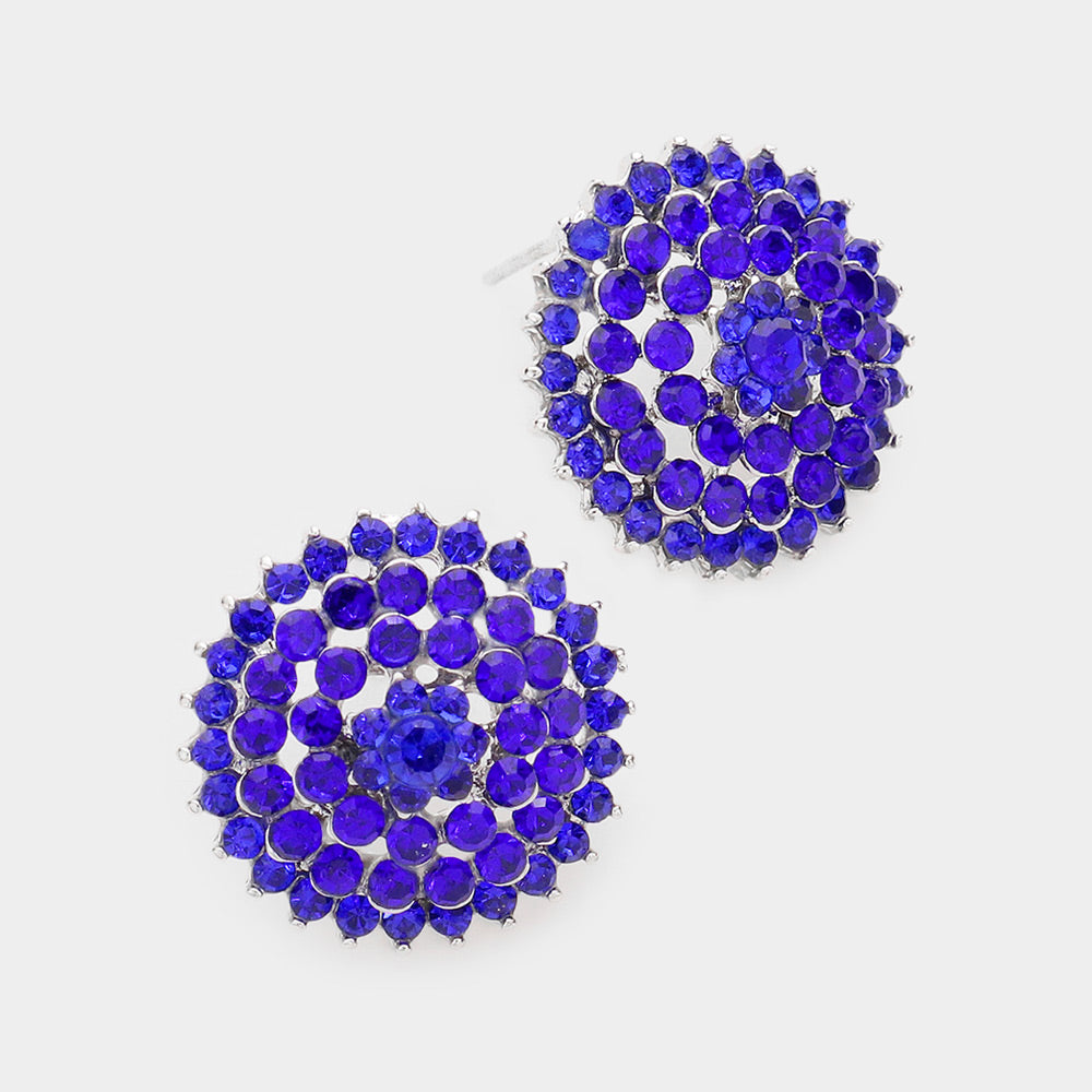 Round Sapphire Rhinestone Stud Earrings | Interview Earrings