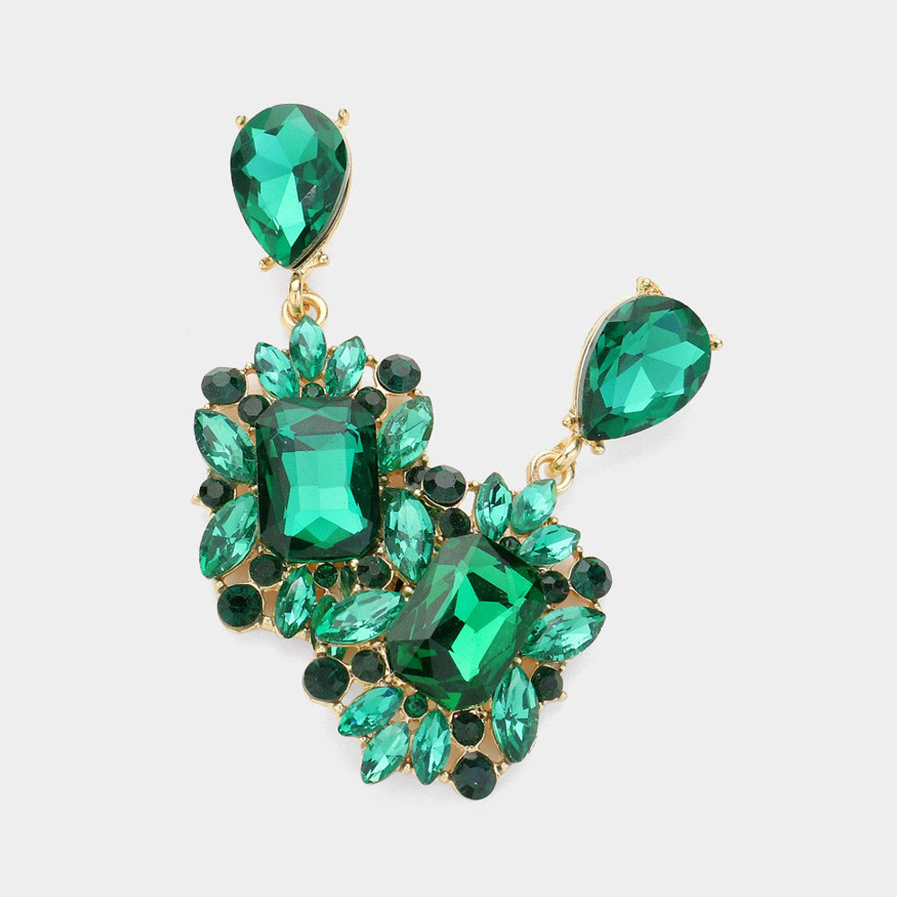 Emerald Square and Teardrop Dangle Pageant Earrings  | Headshot Earrings