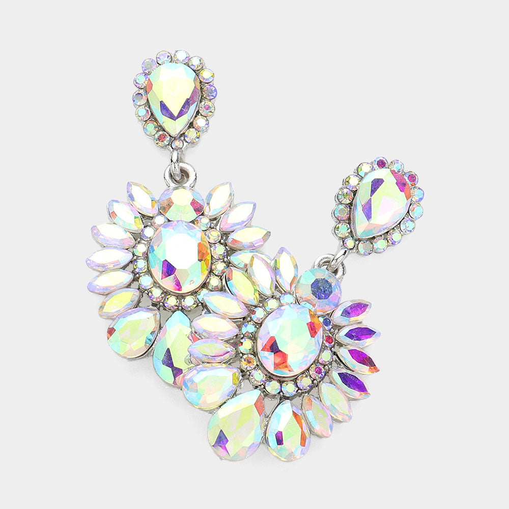 AB Teardrop and Round Stone Embellished Dangle Pageant Earrings | Prom Earrings