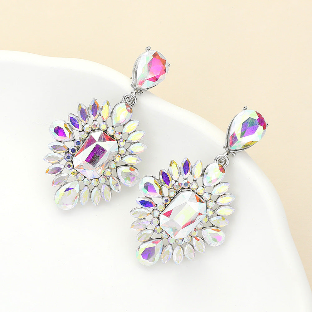 AB Marquise Teardrop and Rectangle Center Pageant Earrings   | AB Prom Earrings