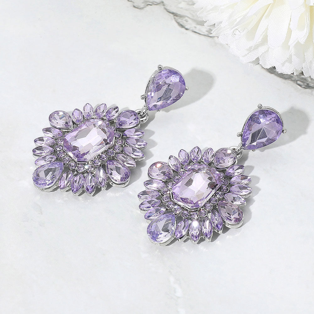 Violet Marquise Teardrop and Rectangle Center Pageant Earrings  | Violet Prom Earrings