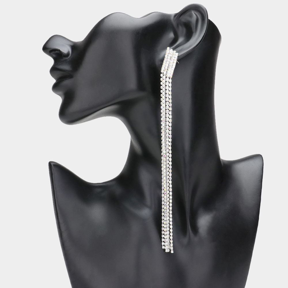 Very Long AB Rhinestone Fringe Pageant Earrings  | Very Long Earrings