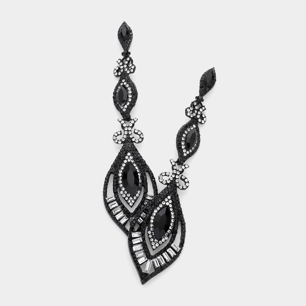 Victorian Jet Black Crystal Statement Pageant Earrings | 593241