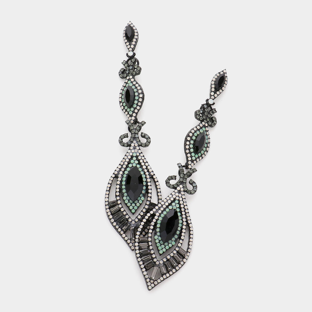 Victorian Jet Black Crystal Statement Pageant Earrings