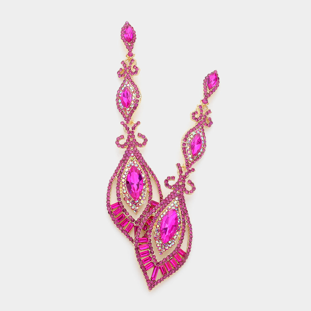 Victorian Fuchsia Crystal Statement Pageant Earrings | 300717