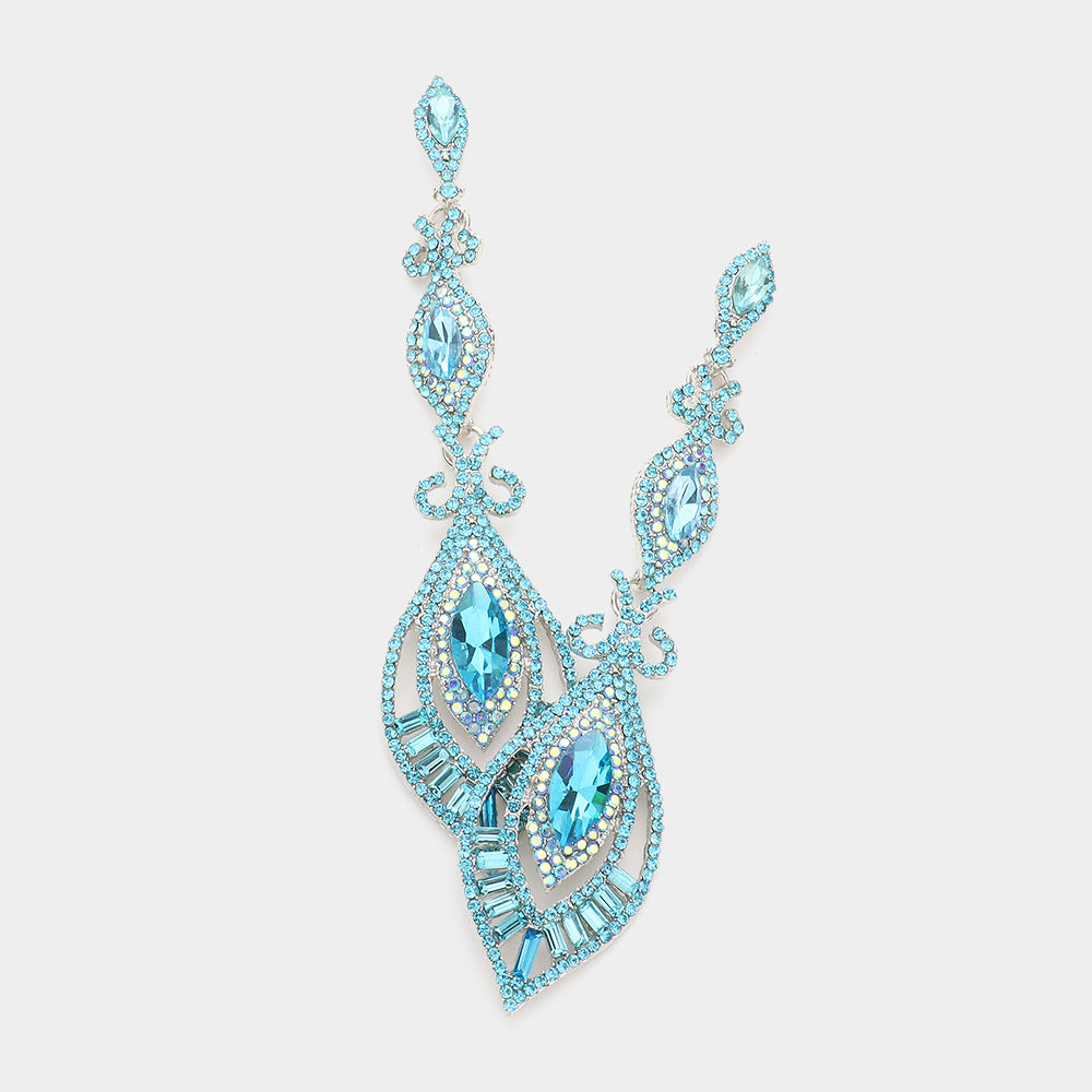 Victorian Aqua Crystal Statement Pageant Earrings