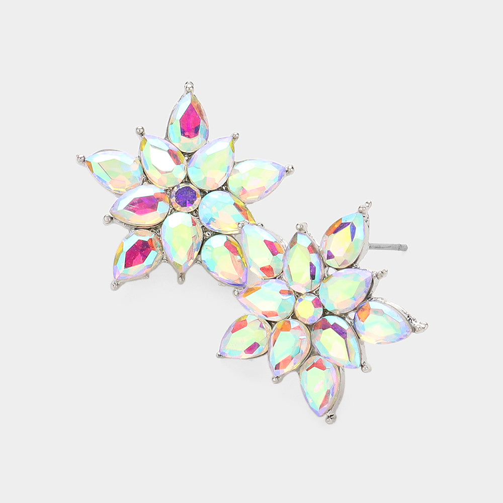 AB Cluster Stone Flower Stud Pageant Earrings  |AB Interview Stud Earrings