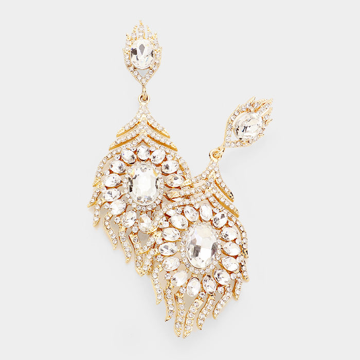 Clear Crystal and Rhinestone Chandelier Earrings on Gold| Pageant Earrings