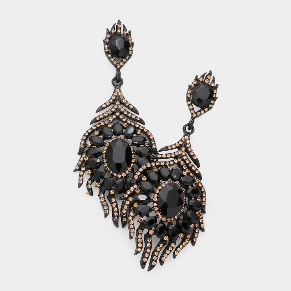 Black Crystal and Topaz Rhinestone Chandelier Earrings | Pageant Earrings