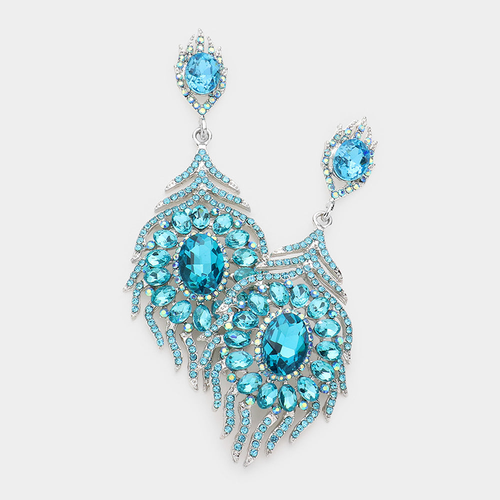 Aqua Crystal and Rhinestone Chandelier Earrings | Pageant Earrings