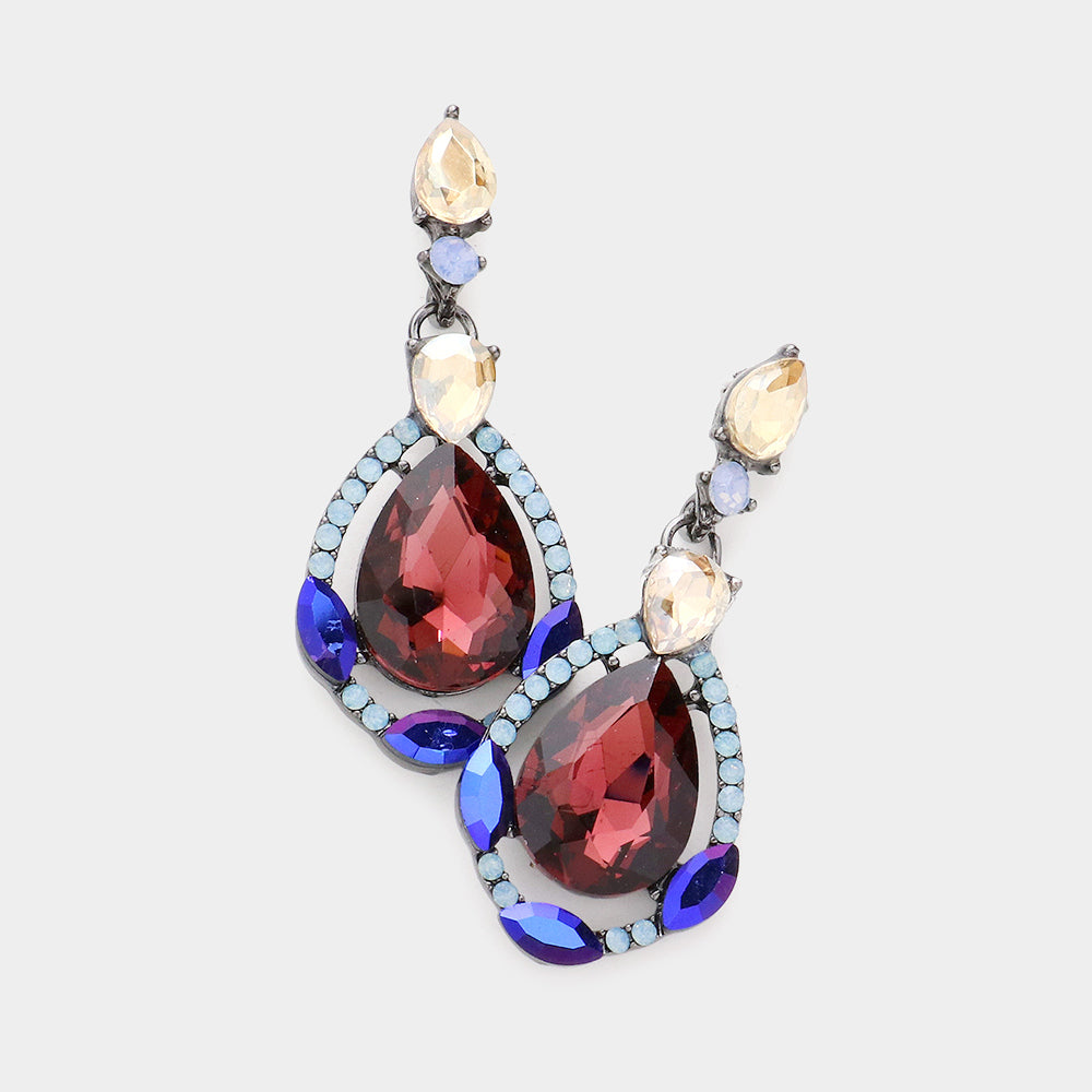 Multi-Color Crystal and Rhinestone Teardrop Pageant Earrings | Prom Earrings
