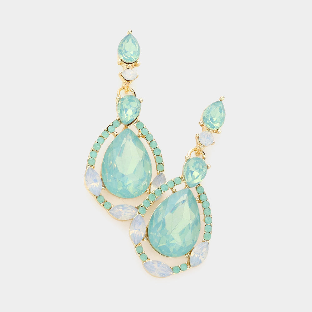 Mint Crystal and Rhinestone Teardrop Pageant Earrings | Prom Earrings