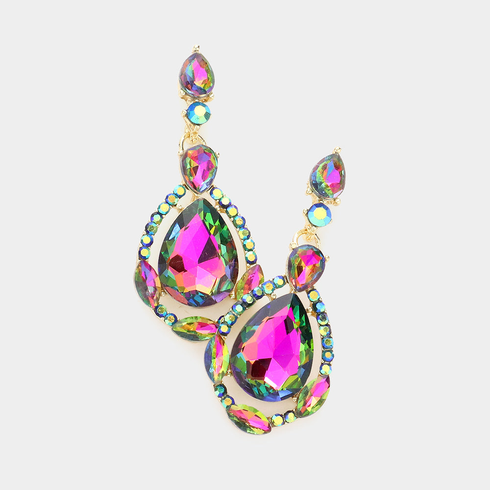 Multi-Color Crystal and Rhinestone Teardrop Pageant Earrings | Prom Earrings