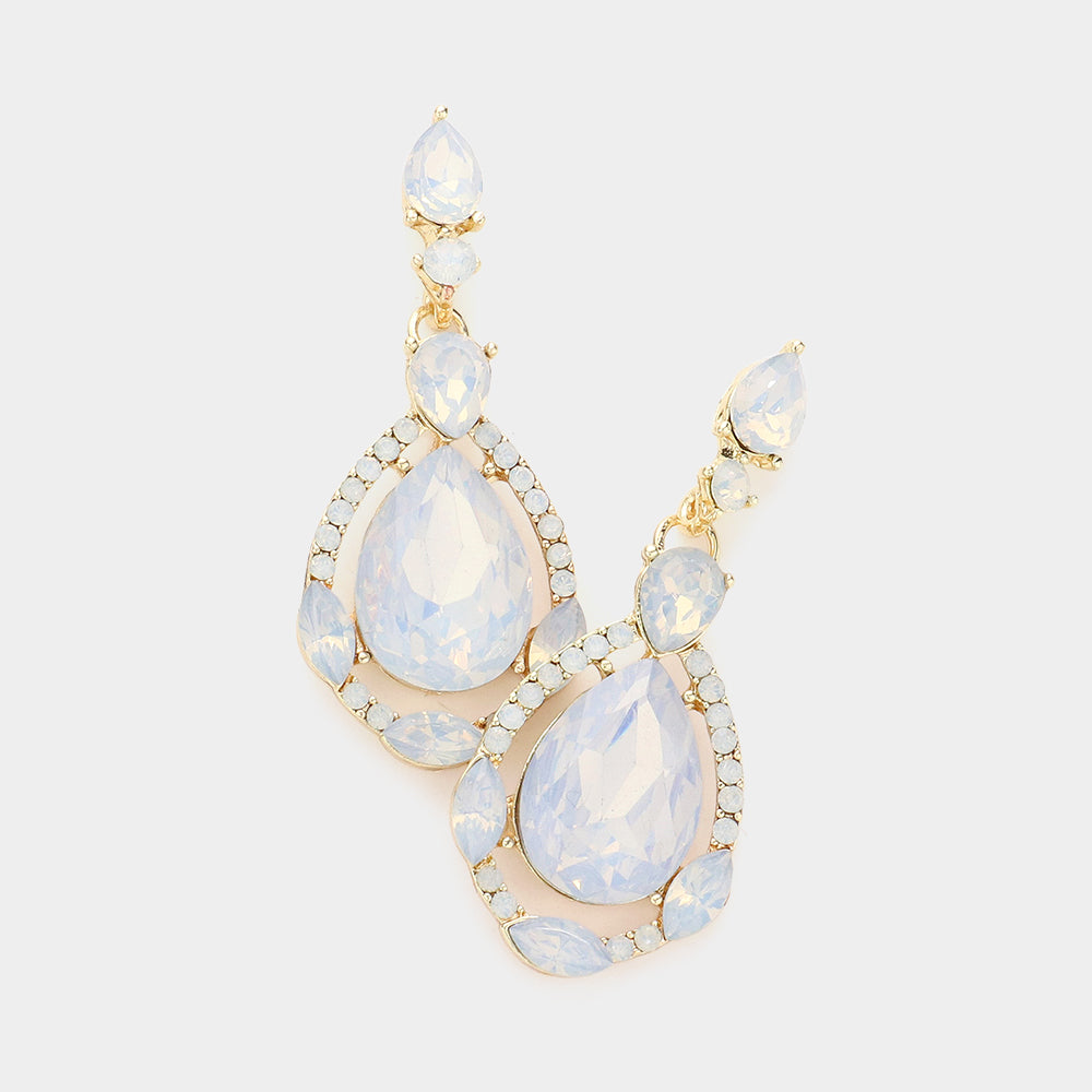 White Opal Teardrop Pageant Earrings | Prom Earrings