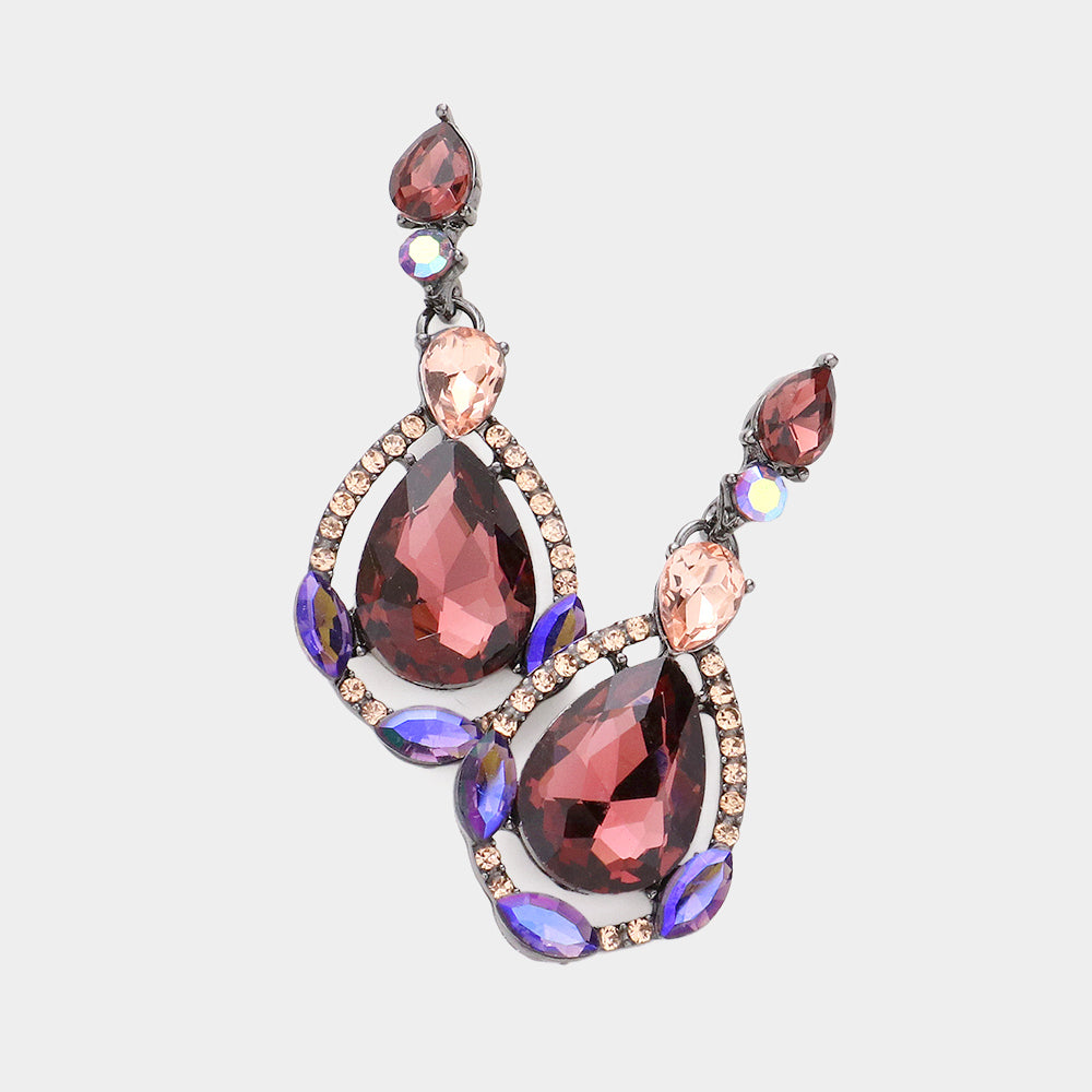 Multi-Color Crystal and Rhinestone Teardrop Pageant Earrings  | Prom Earrings