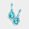 Aqua Crystal and Rhinestone Teardrop Pageant Earrings | Prom Earrings
