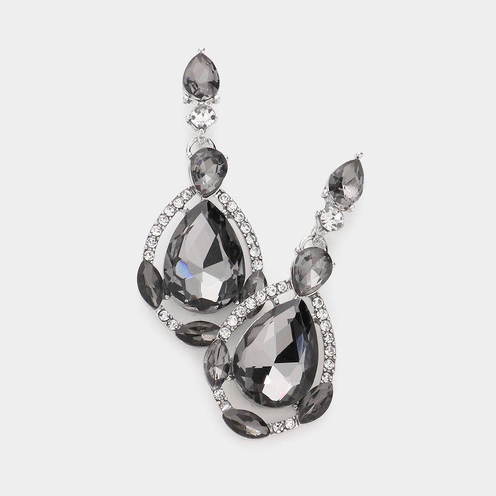 Black Diamond Crystal and Rhinestone Teardrop Pageant Earrings | Prom Earrings