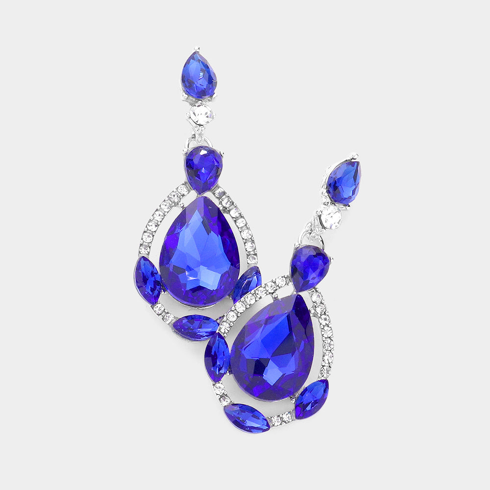 Sapphire Crystal and Rhinestone Teardrop Pageant Earrings | Prom Earrings