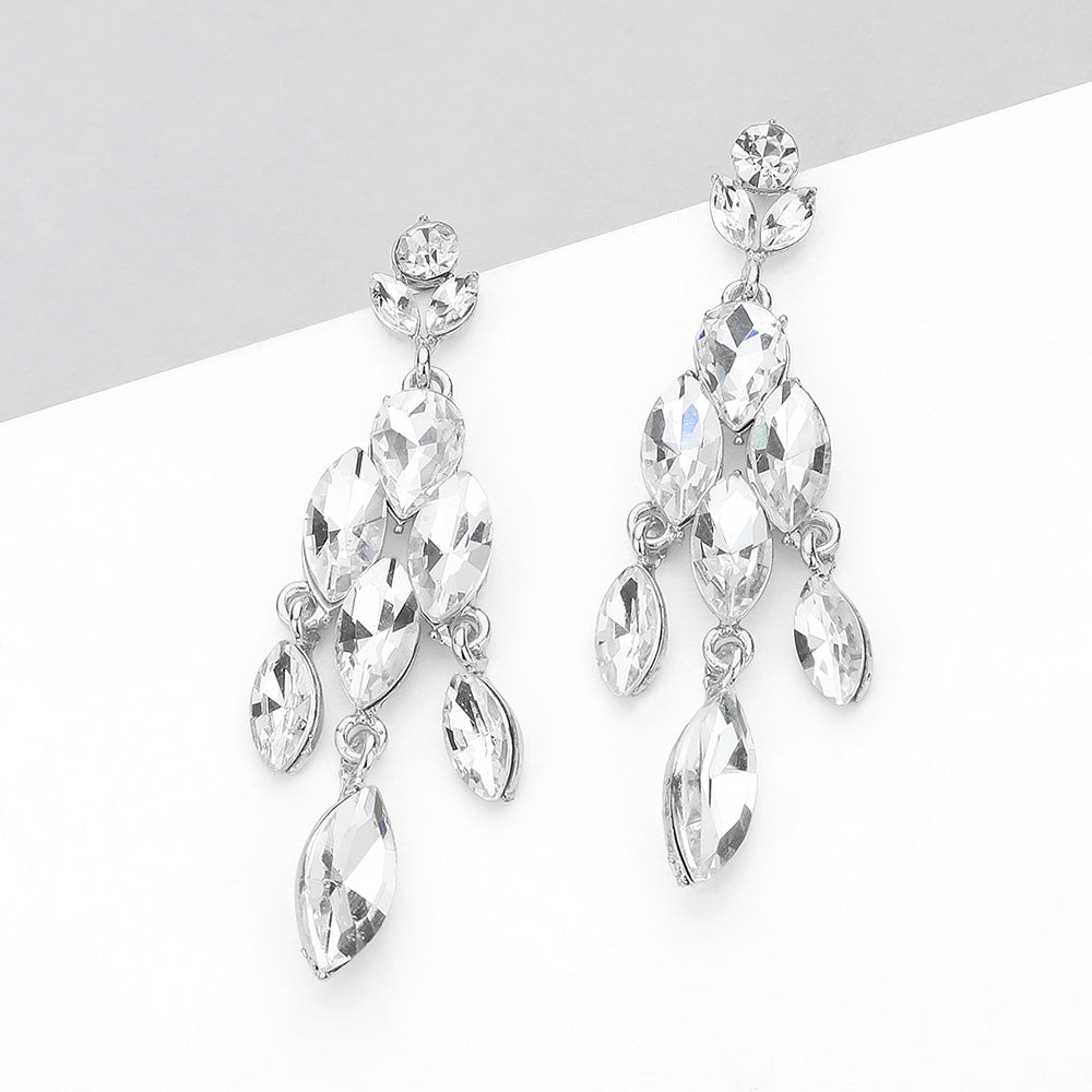 Clear Marquise Stone Cluster Chandelier Pageant Earrings  | Clear Dangle Earrings