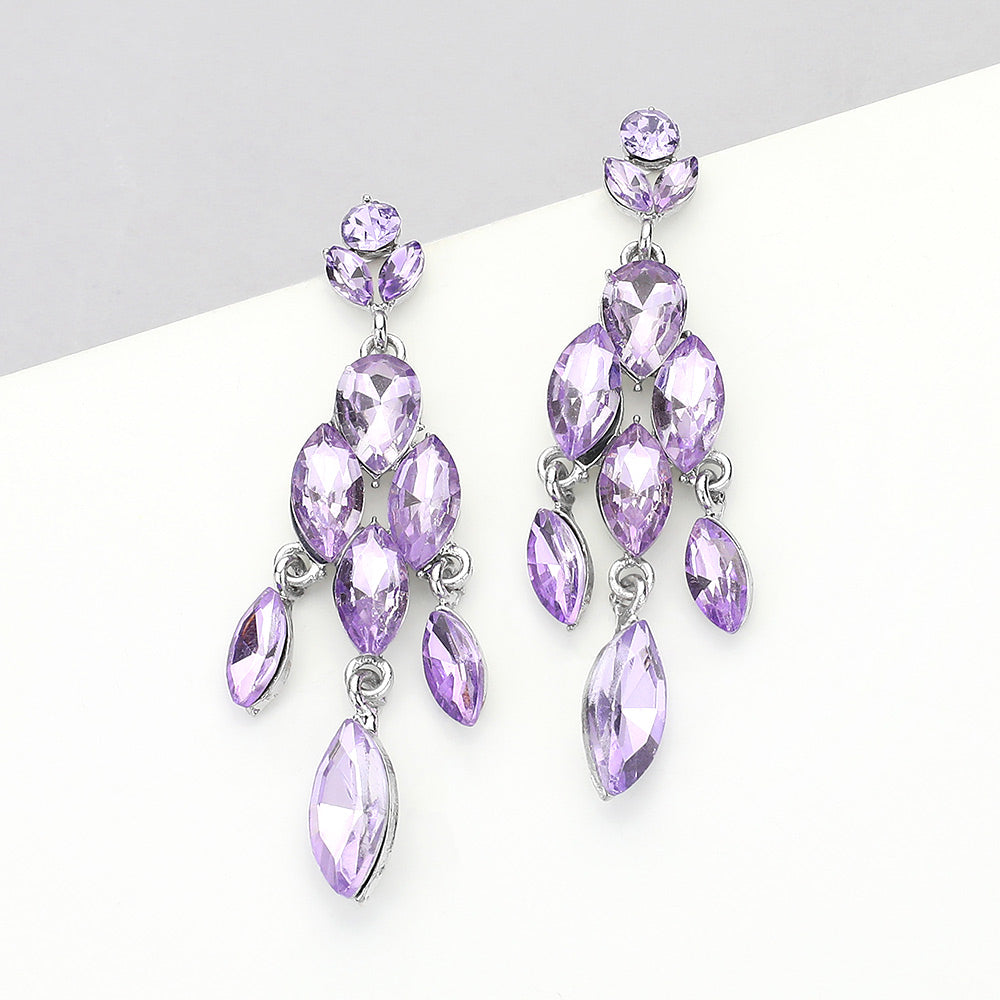Violet Marquise Stone Cluster Chandelier Pageant Earrings  | Purple Dangle Earrings