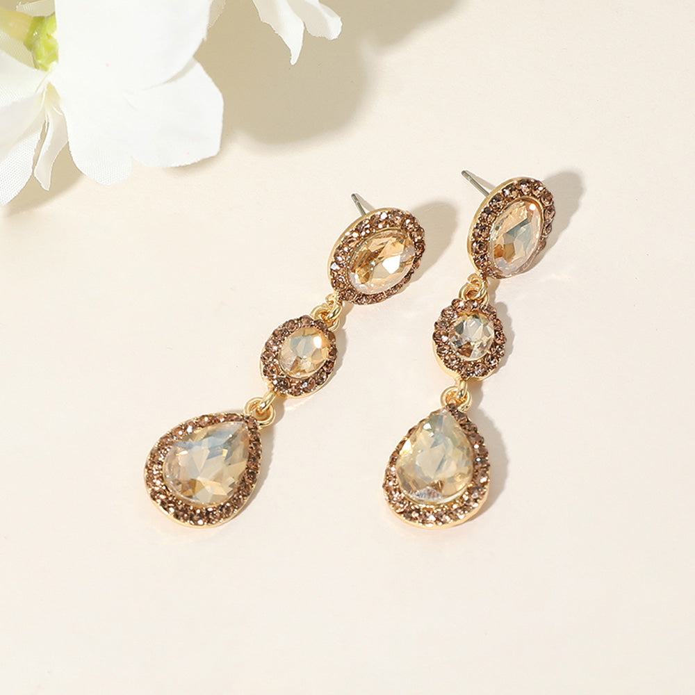 Light Topaz Oval Teardrop Stone Dangle Pageant Earrings  | Dangle Prom Earrings