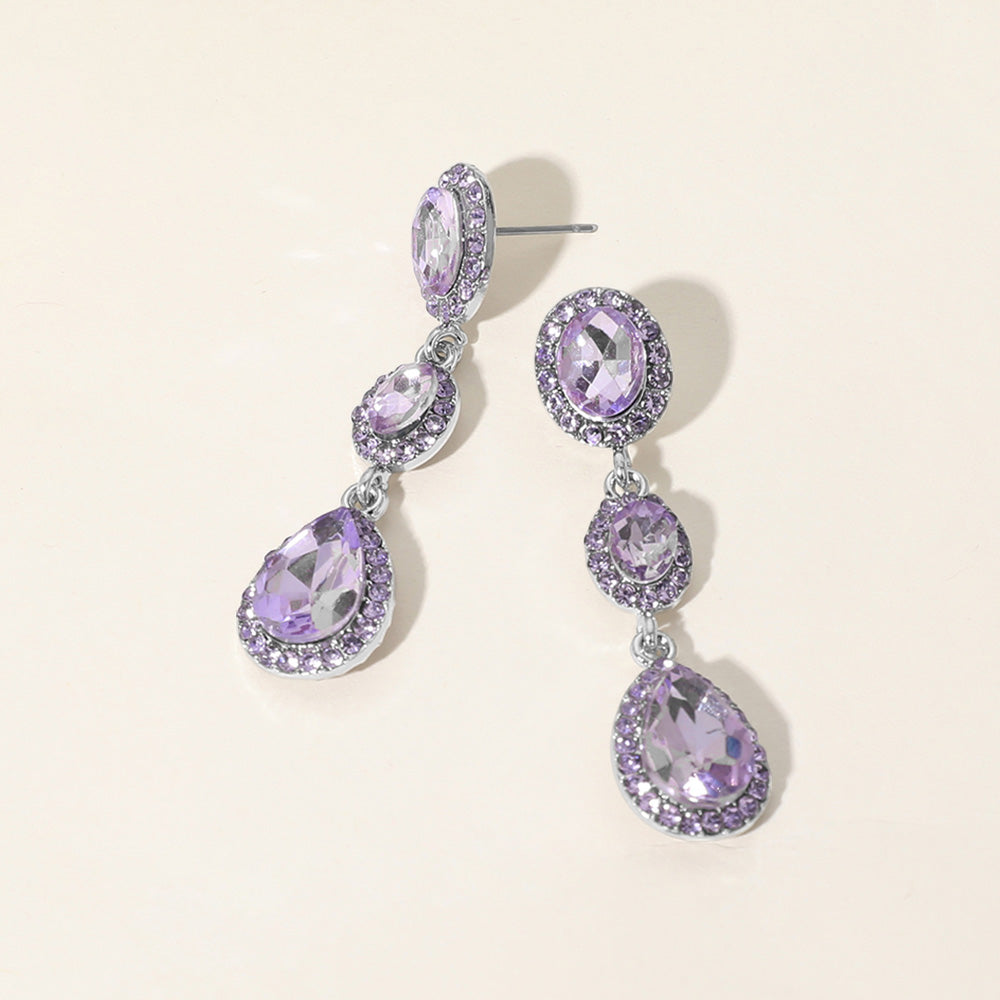 Violet Oval Teardrop Stone Dangle Pageant Earrings  | Dangle Prom Earrings