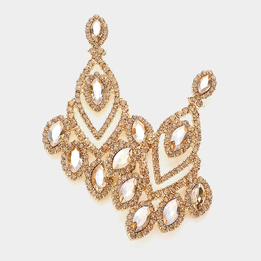 Light Topaz Marquise and Round Stone Chandelier Pageant Earrings | Light Topaz Prom Earrings