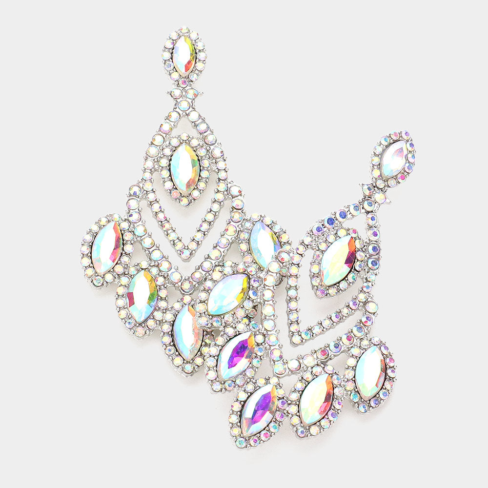 AB Marquise and Round Stone Chandelier Pageant Earrings| AB Prom Earrings