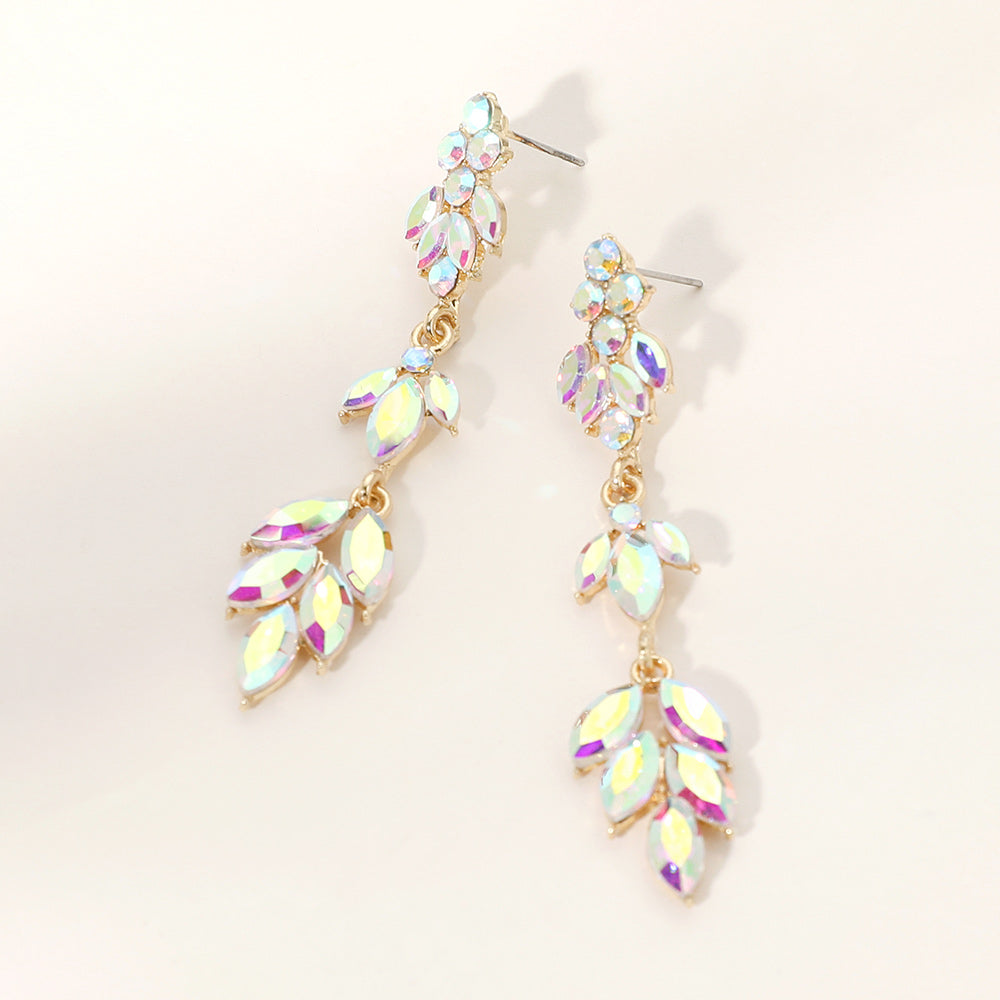 AB Stone Cluster Link Slim Drop Pageant Earrings on Gold | Prom Earrings