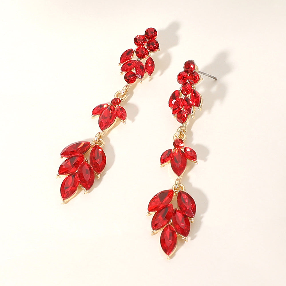 Red Stone Cluster Link Slim Drop Pageant Earrings | Prom Earrings